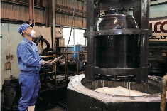 A production line of shaped refractories in the Osaka factory
